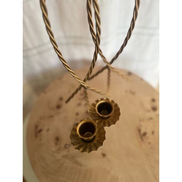 Vintage Twisted Metal Wall Candle Sconces – 1’ Tall Brass Gold Pair - Picture 2 of 2